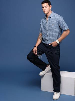 men's ethnic motifs blue slim fit shirt 5