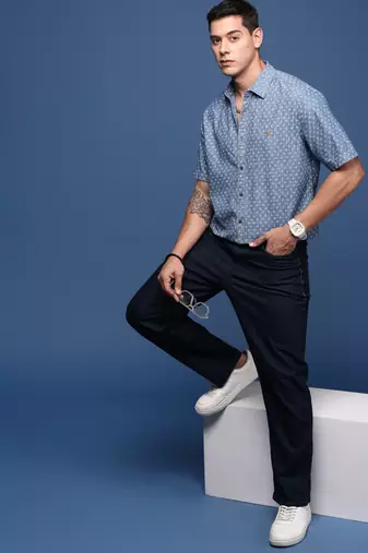 men's ethnic motifs blue slim fit shirt