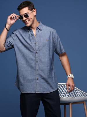 men's solid blue slim fit shirt 1