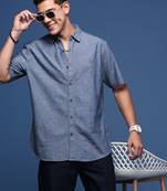 men's solid blue slim fit shirt