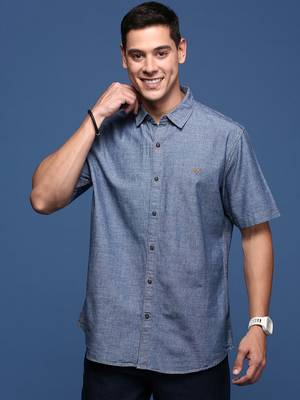 men's solid blue slim fit shirt 2