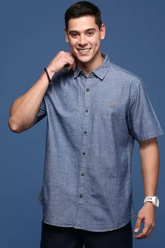 men's solid blue slim fit shirt