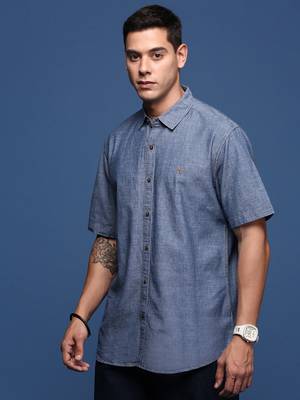 men's solid blue slim fit shirt 3