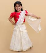 Off white lehenga with red choli and dupatta set