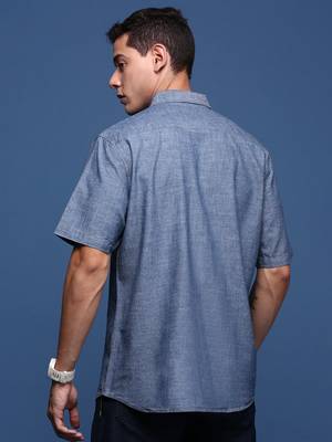 men's solid blue slim fit shirt 4