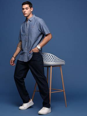 men's solid blue slim fit shirt 5
