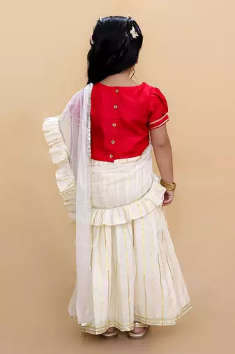 Off white lehenga with red choli and dupatta set