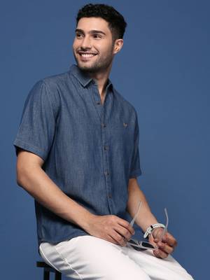 men's solid blue slim fit shirt 1