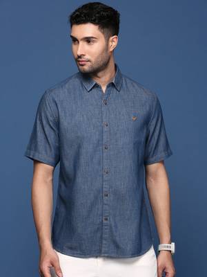 men's solid blue slim fit shirt 2