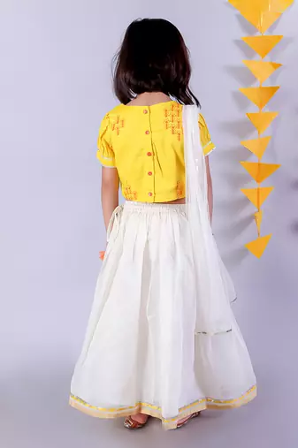 White lehanga and yellow choli with dupatta ethnic set
