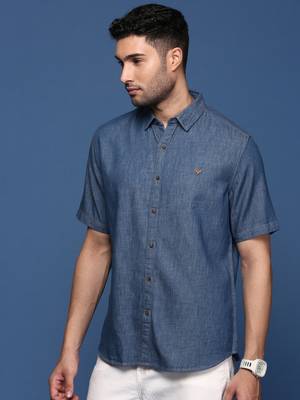 men's solid blue slim fit shirt 3