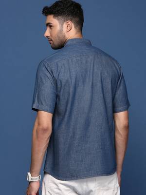 men's solid blue slim fit shirt 4