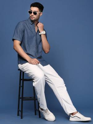 men's solid blue slim fit shirt 5