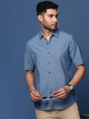 men's solid blue slim fit shirt 1