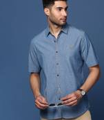 men's solid blue slim fit shirt
