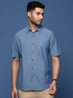 men's solid blue slim fit shirt 2