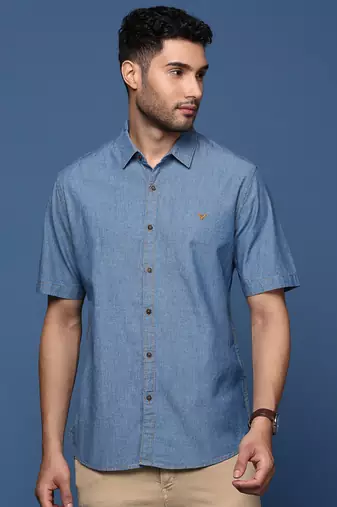 men's solid blue slim fit shirt