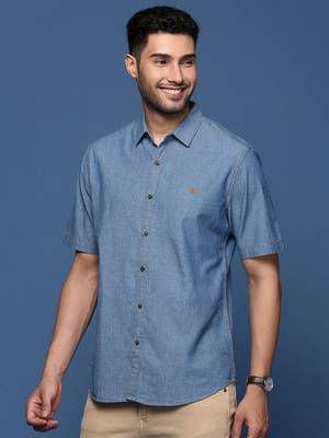 men's solid blue slim fit shirt 3