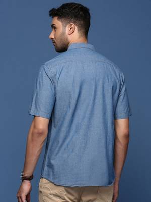 men's solid blue slim fit shirt 4