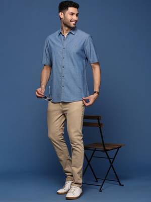 men's solid blue slim fit shirt 5
