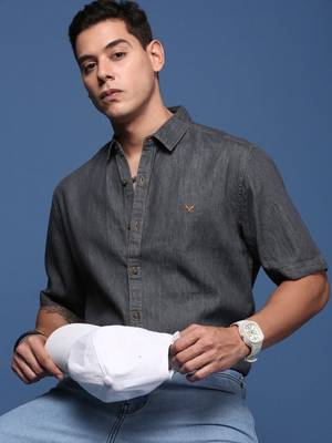 men's solid charcoal slim fit shirt 1