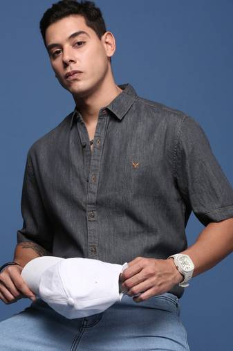 men's solid charcoal slim fit shirt