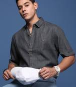 men's solid charcoal slim fit shirt