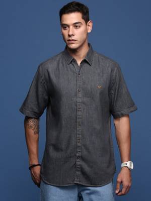 men's solid charcoal slim fit shirt 2
