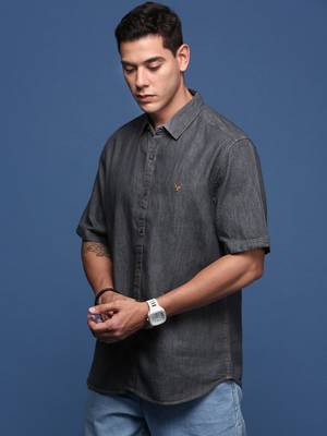 men's solid charcoal slim fit shirt 3