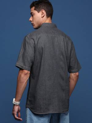men's solid charcoal slim fit shirt 4