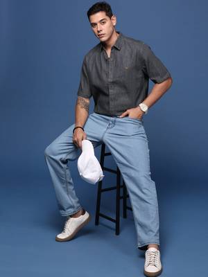 men's solid charcoal slim fit shirt 5