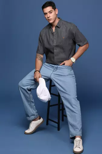 men's solid charcoal slim fit shirt