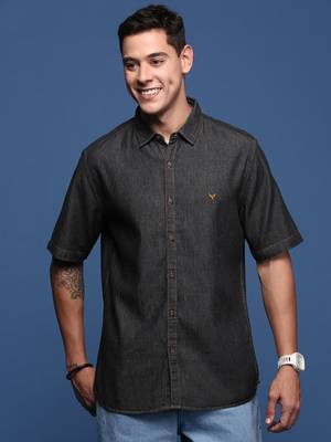 men's solid black slim fit shirt 2