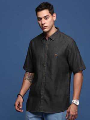 men's solid black slim fit shirt 3