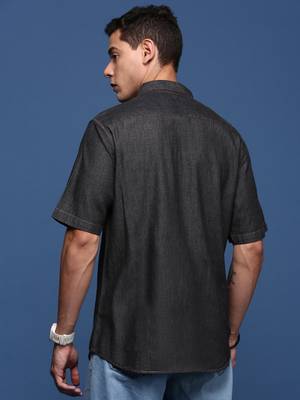 men's solid black slim fit shirt 4