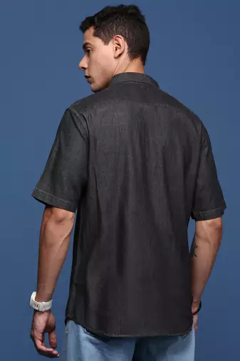 men's solid black slim fit shirt