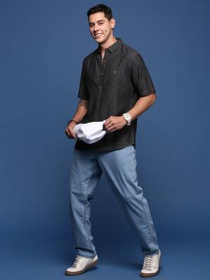 men's solid black slim fit shirt 5