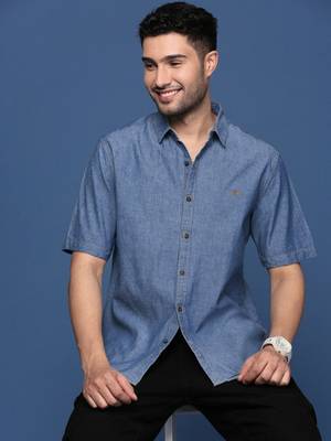 men's solid blue slim fit shirt 1