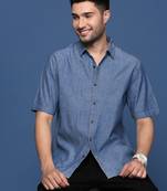 men's solid blue slim fit shirt