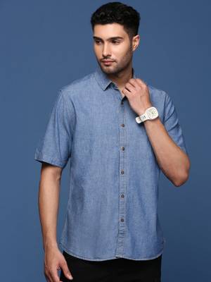 men's solid blue slim fit shirt 2