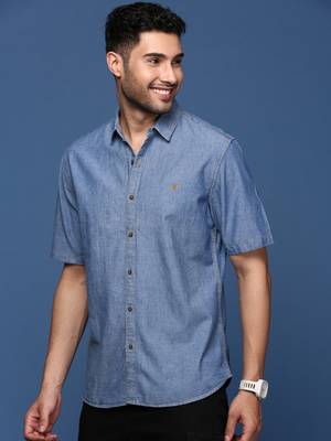 men's solid blue slim fit shirt 3