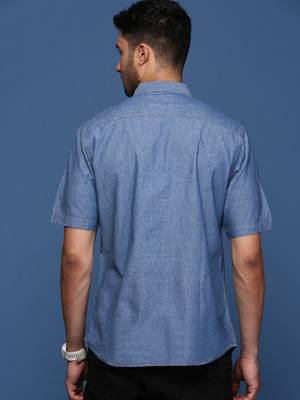 men's solid blue slim fit shirt 4