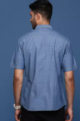 men's solid blue slim fit shirt