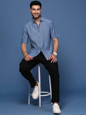 men's solid blue slim fit shirt 5