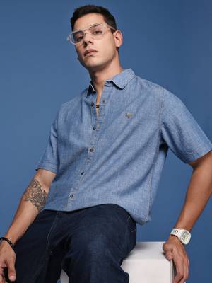 men's solid blue slim fit shirt 1