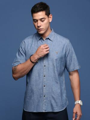 men's solid blue slim fit shirt 2