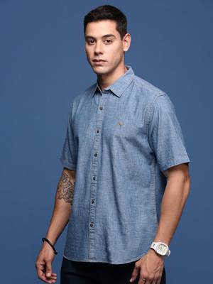 men's solid blue slim fit shirt 3