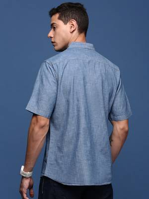 men's solid blue slim fit shirt 4