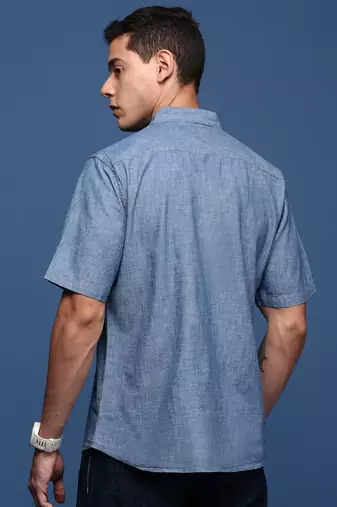 men's solid blue slim fit shirt