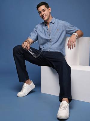 men's solid blue slim fit shirt 5